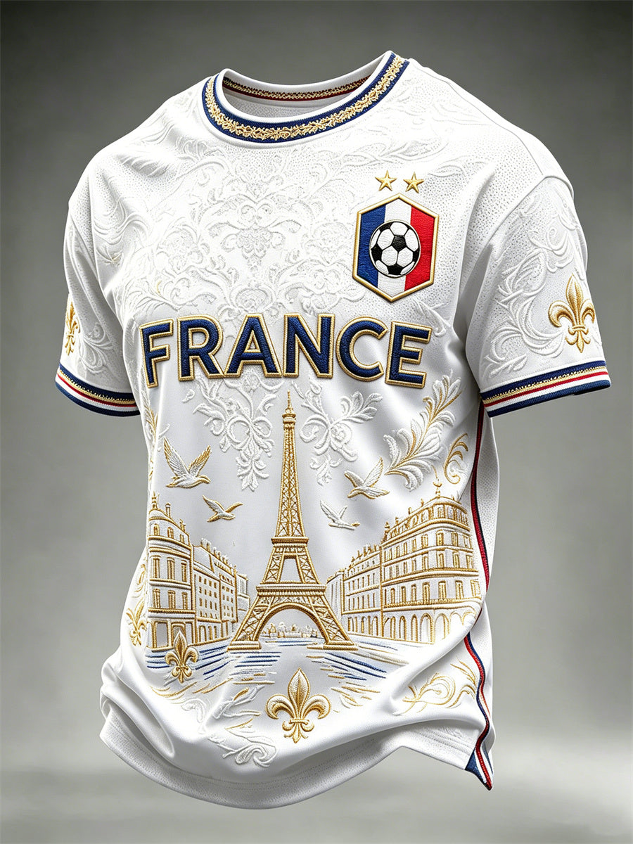T-shirt à manches courtes France Football Paris Scene Flag Inspired Print pour homme