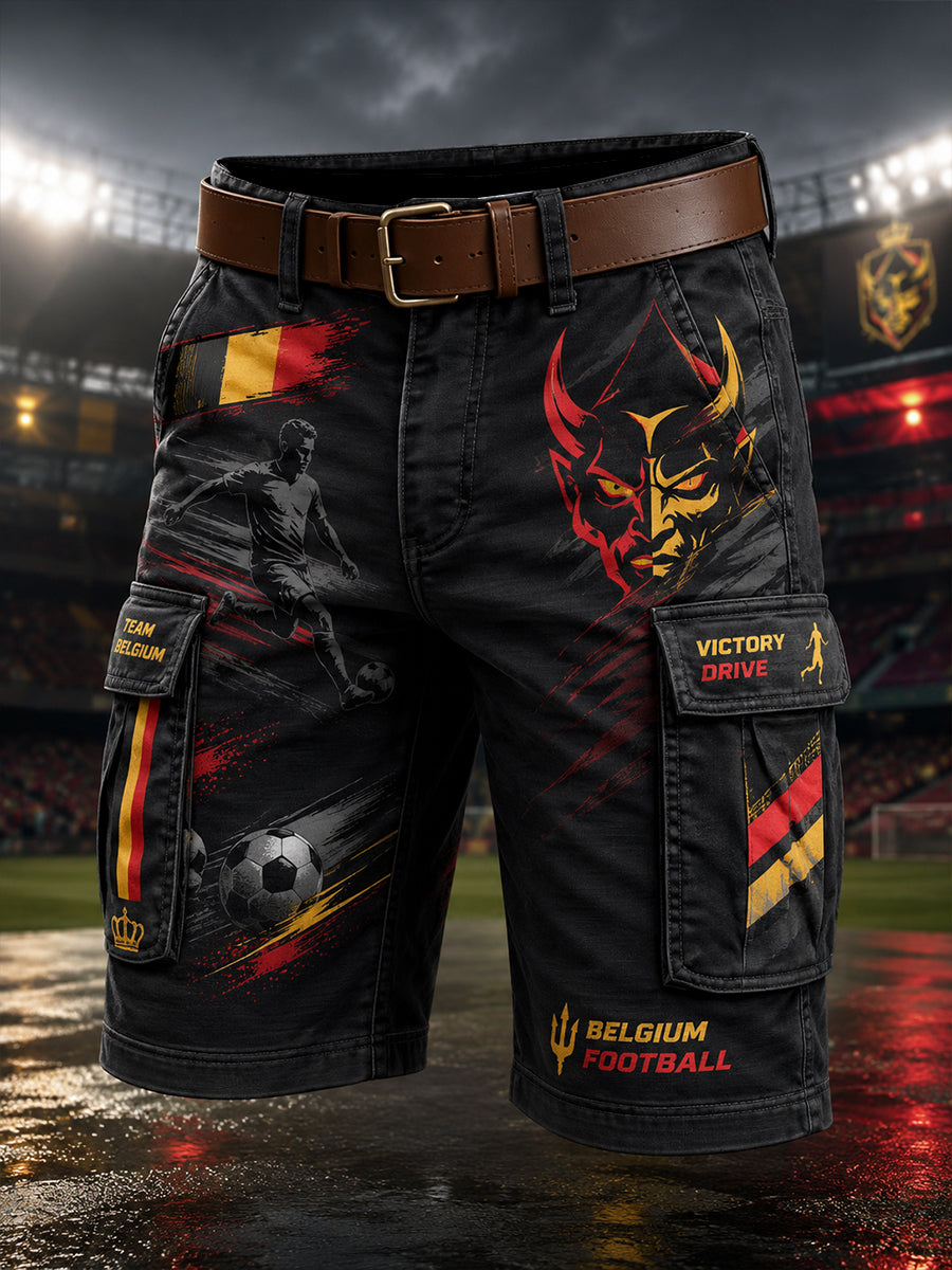 Pantalon cargo court imprimé sur le thème du soccer pour hommes