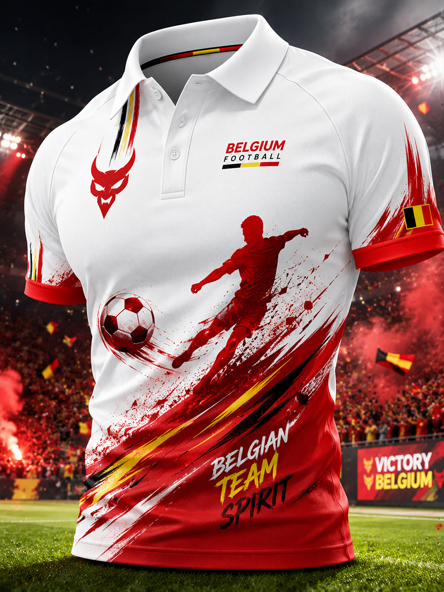 Polo Homme Manches Courtes Raglan Imprimé Thème Football