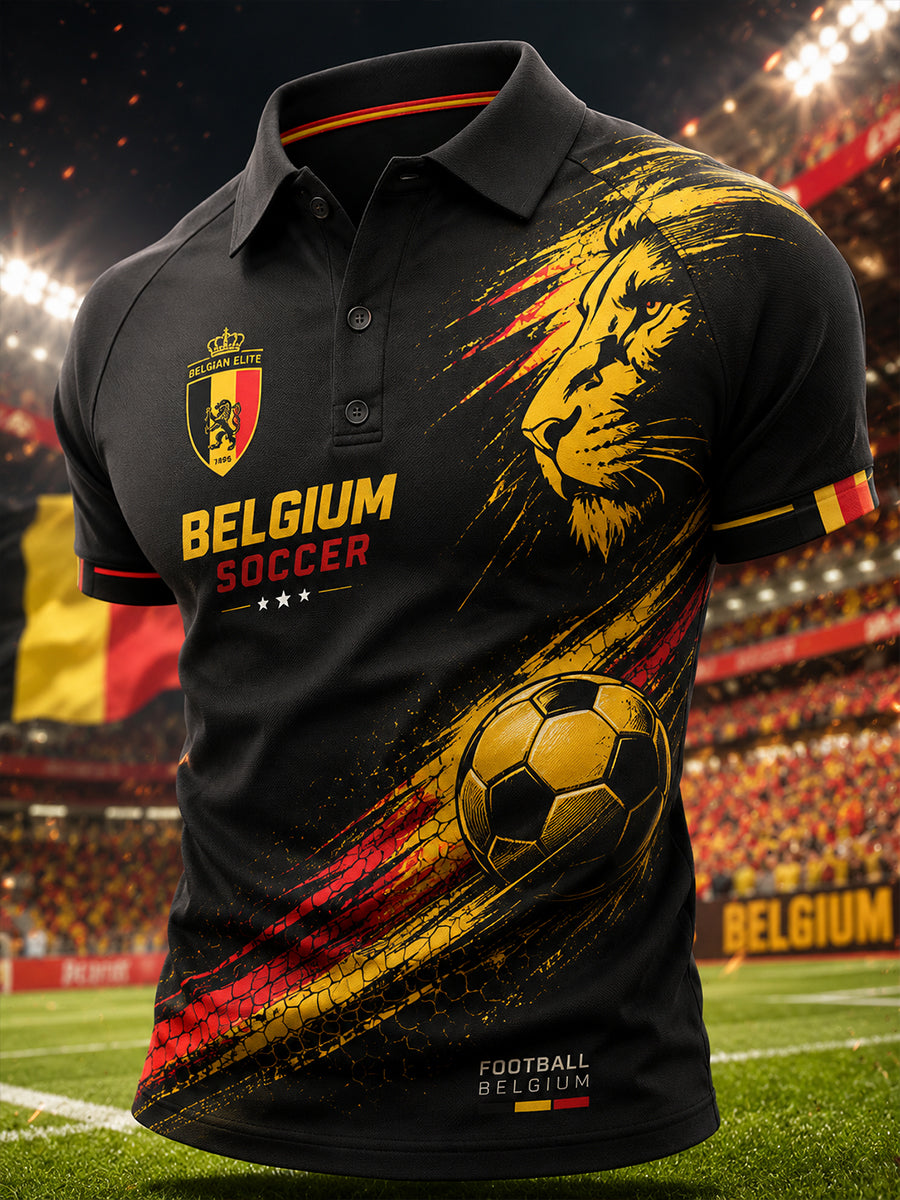 Polo raglan à manches courtes pour homme, orné d’un imprimé sur le thème du football
