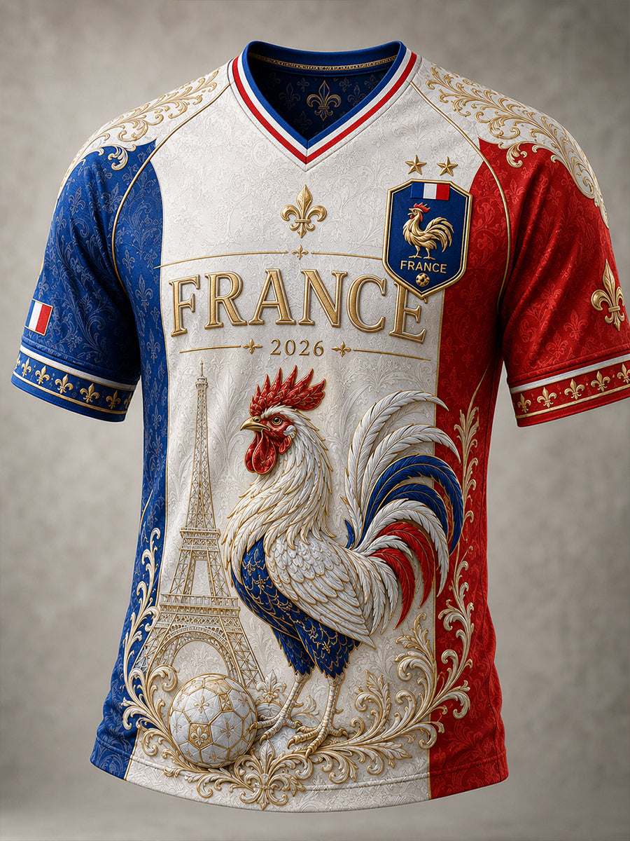 T-shirt à col V pour la commémoration patriotique française masculine
