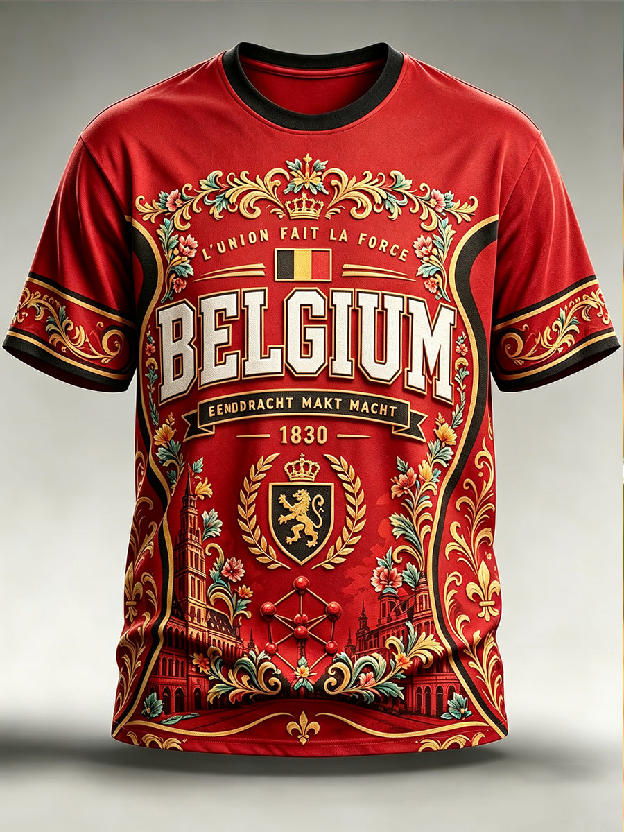 Belgique fête nationale des hommes imprimé mode Vintage lâche T-shirt à manches courtes