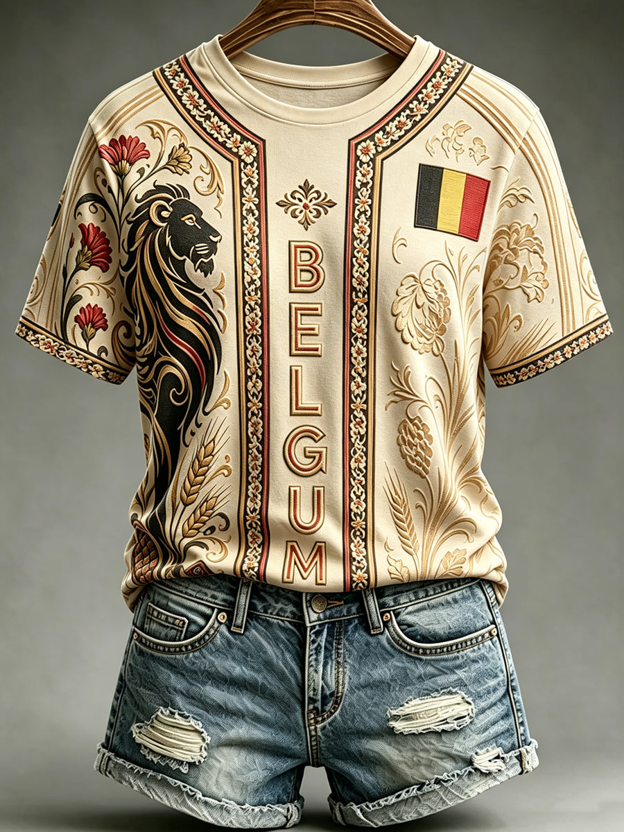 Belgique fête nationale des femmes imprimé mode Vintage lâche à manches courtes T-shirt