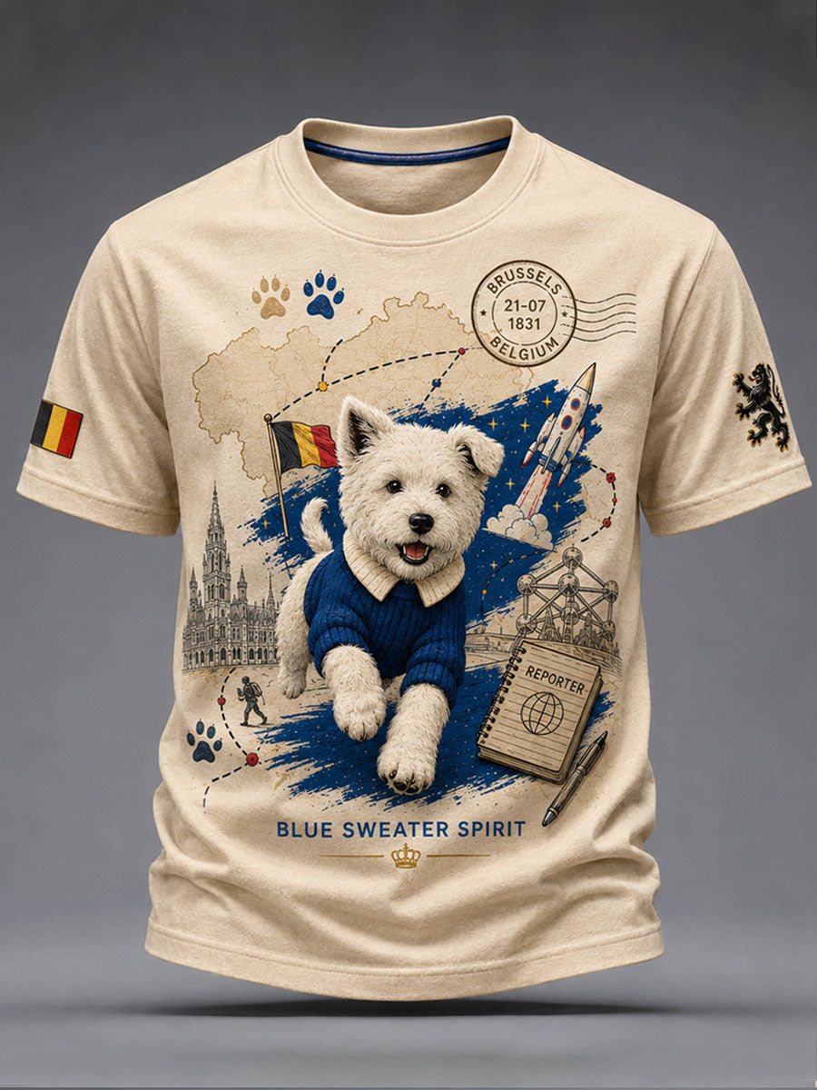 T-shirt à imprimé artistique pour la Fête nationale belge, modèle homme