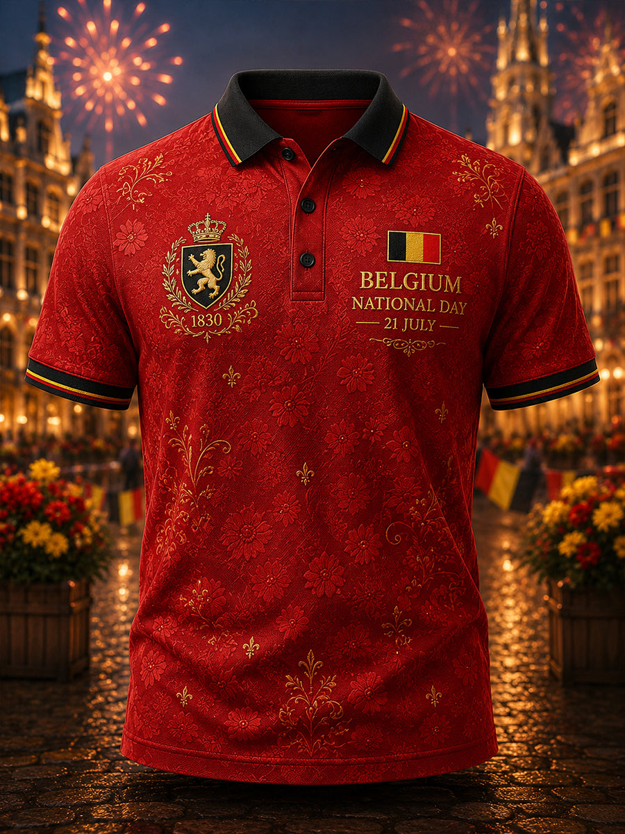 Polo à manches courtes pour homme avec imprimé célébrant la fête nationale