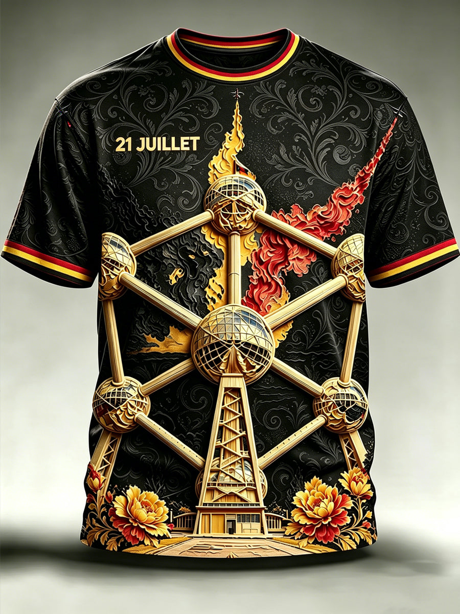 T-shirt vintage à manches courtes, ample, imprimé, à la mode, pour la fête nationale de la Belgique, pour hommes