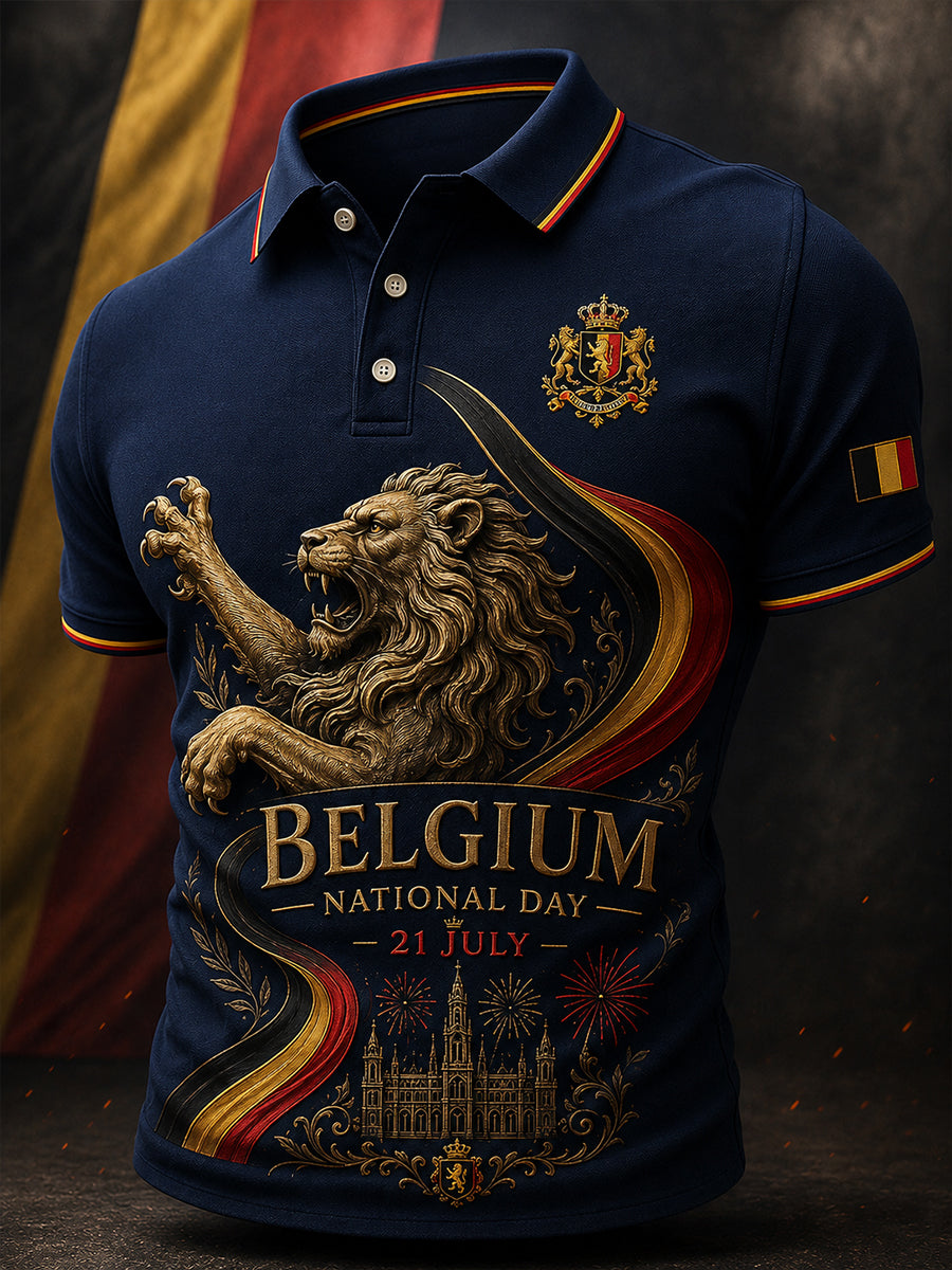 Polo manches courtes à imprimé lion pour la Journée nationale des hommes