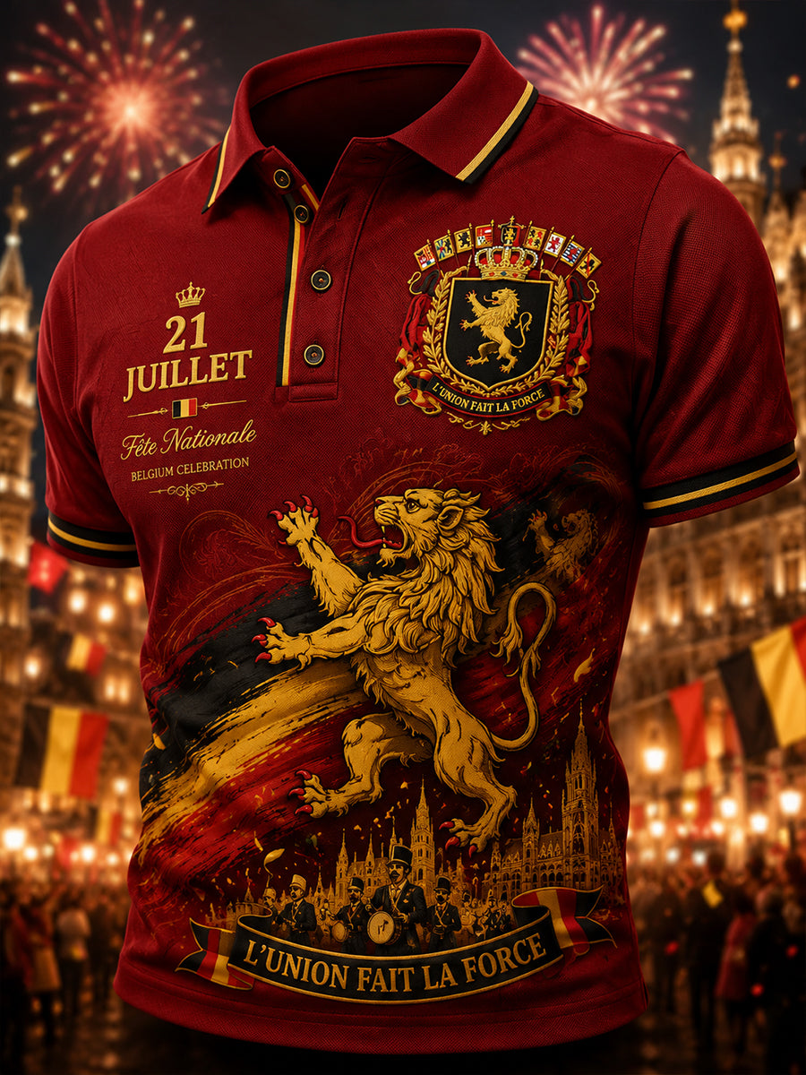 Polo Homme À Manches Courtes Imprimé Graphique Commémoratif De La Fête Nationale