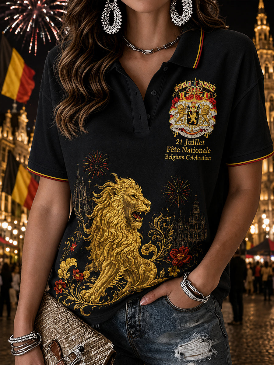 Polo femme à manches courtes avec imprimé graphique commémoratif de la fête nationale