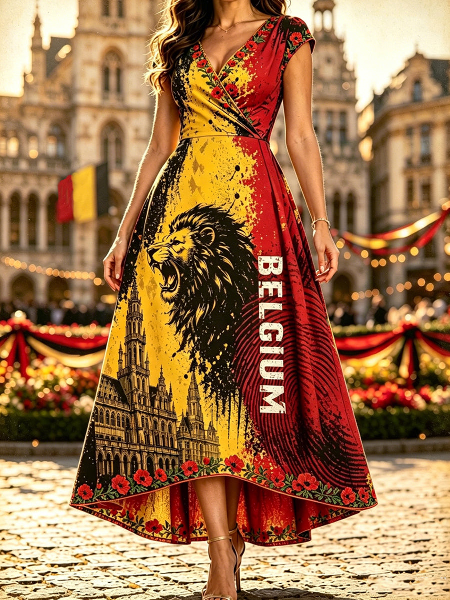 Robe longue sans manches à imprimé fête nationale de la Belgique pour femme