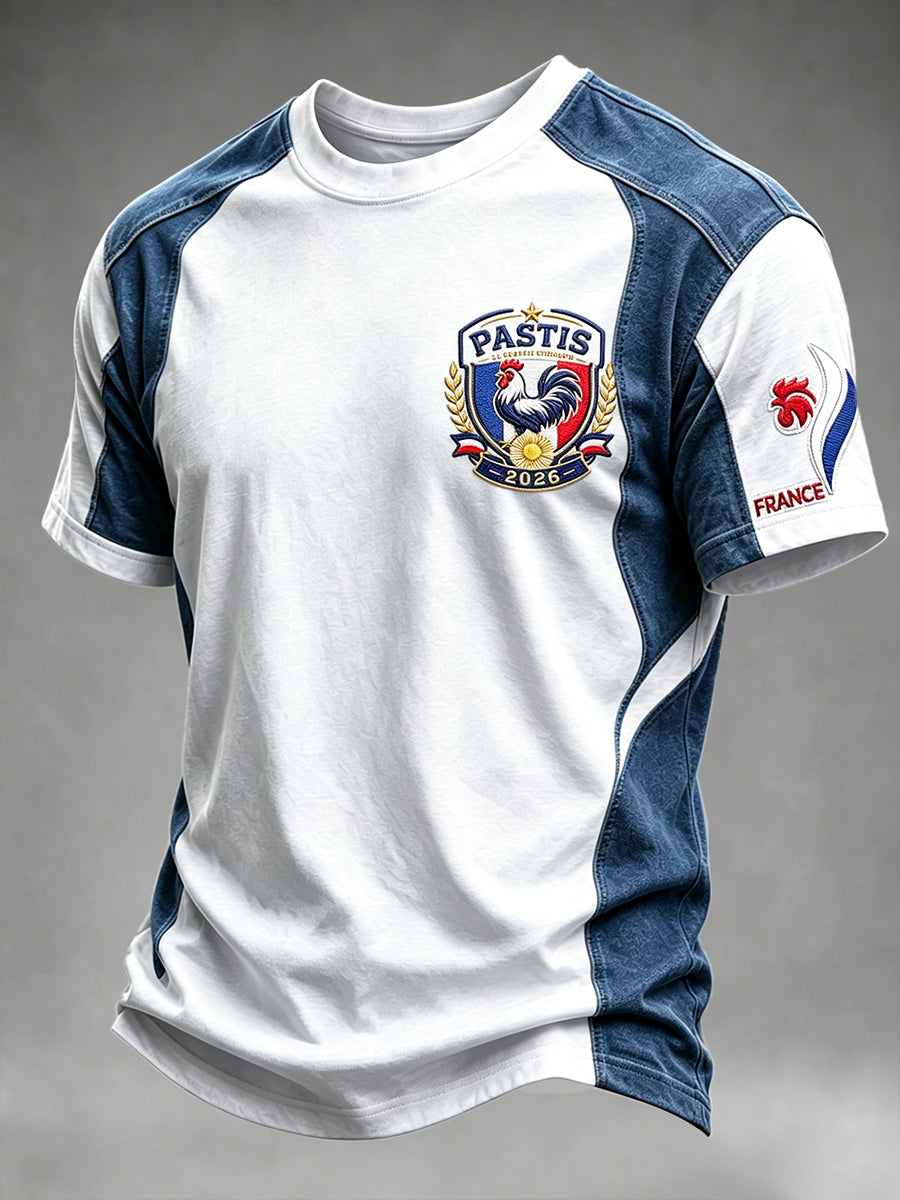 Coq français Pastis Patchwork Imprimer T-shirt décontracté pour hommes