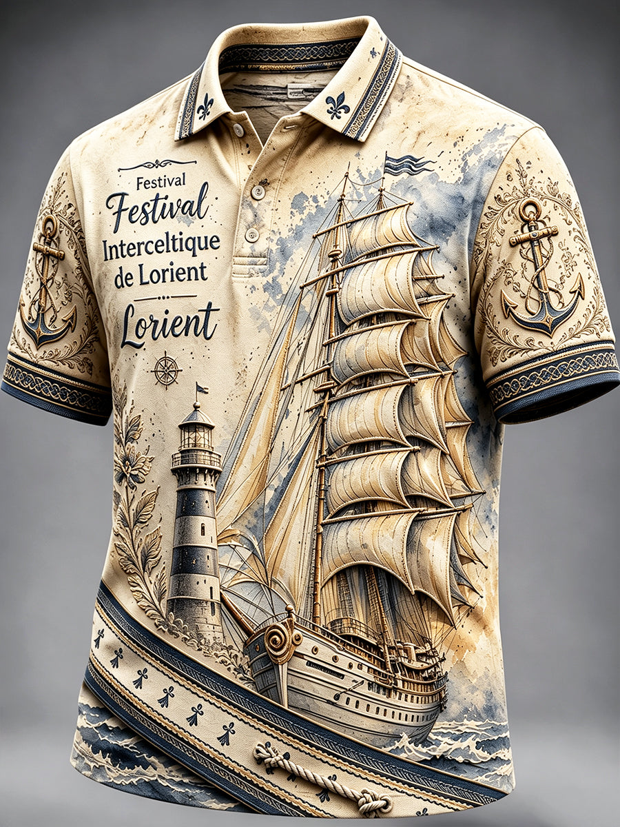 Polo décontracté pour homme, imprimé rétro du festival celtique international de Lorient, style français