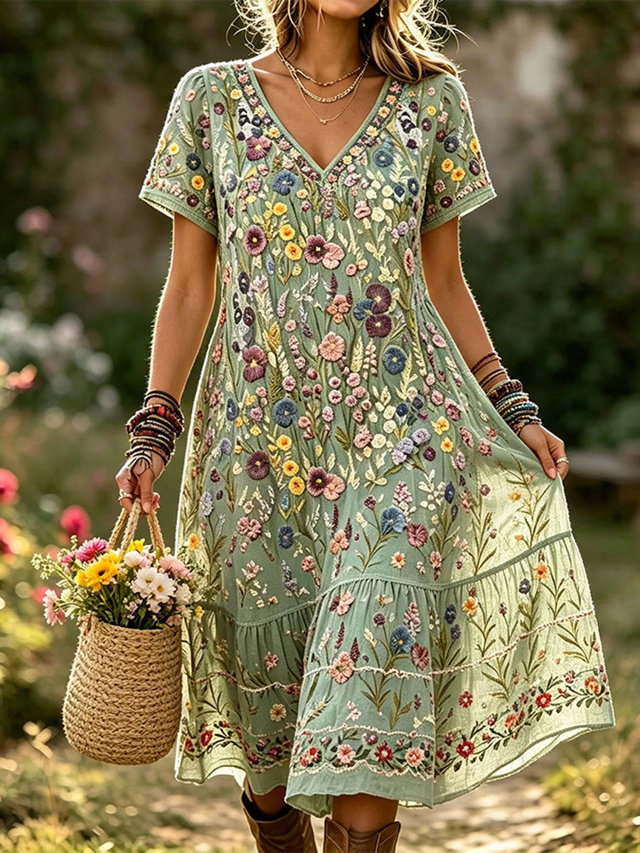 Robe en lin élégante en coton à fleurs pour femmes