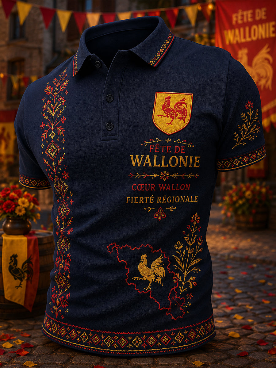 Polo Homme Manches Courtes Imprimé Festival Folklore Wallon