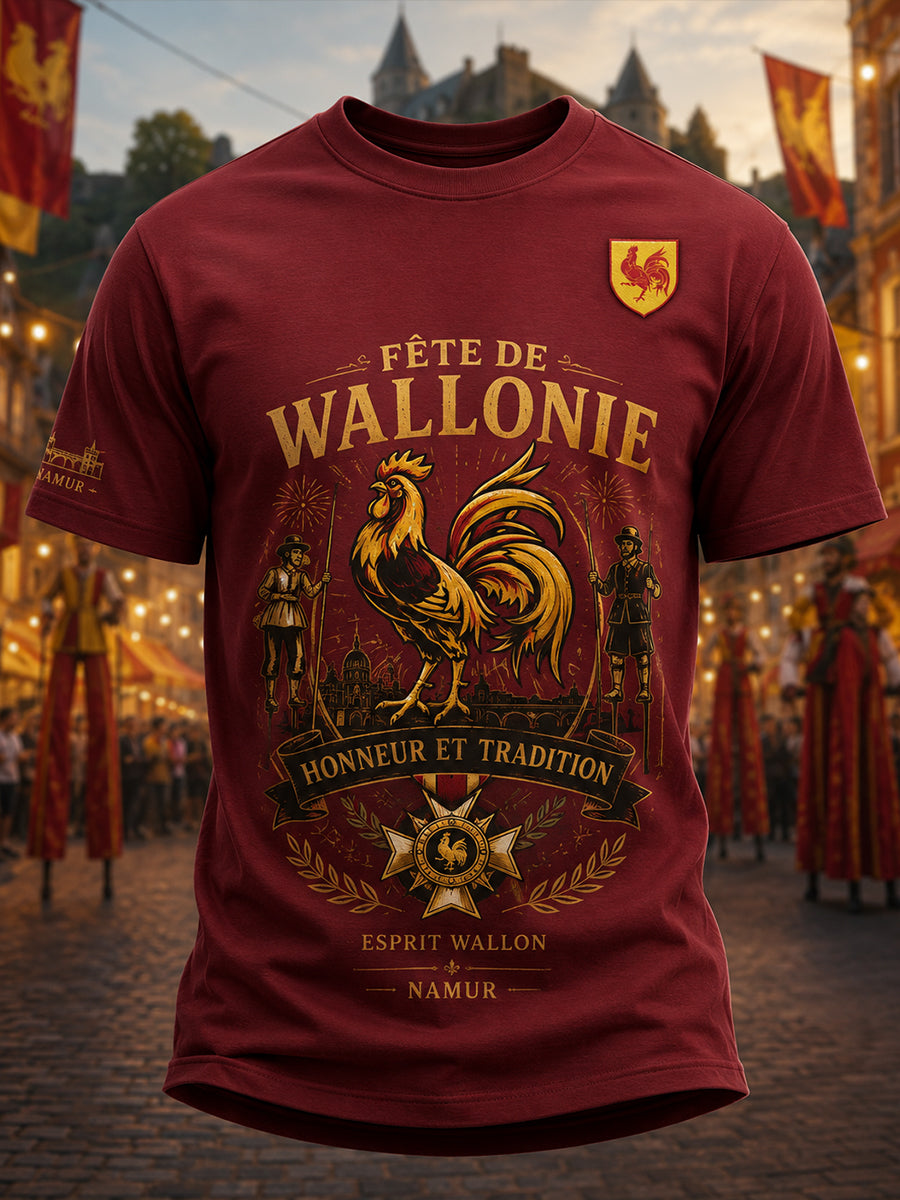 Tee-shirt Homme Manches Courtes Imprimé Festival Folklore Wallon