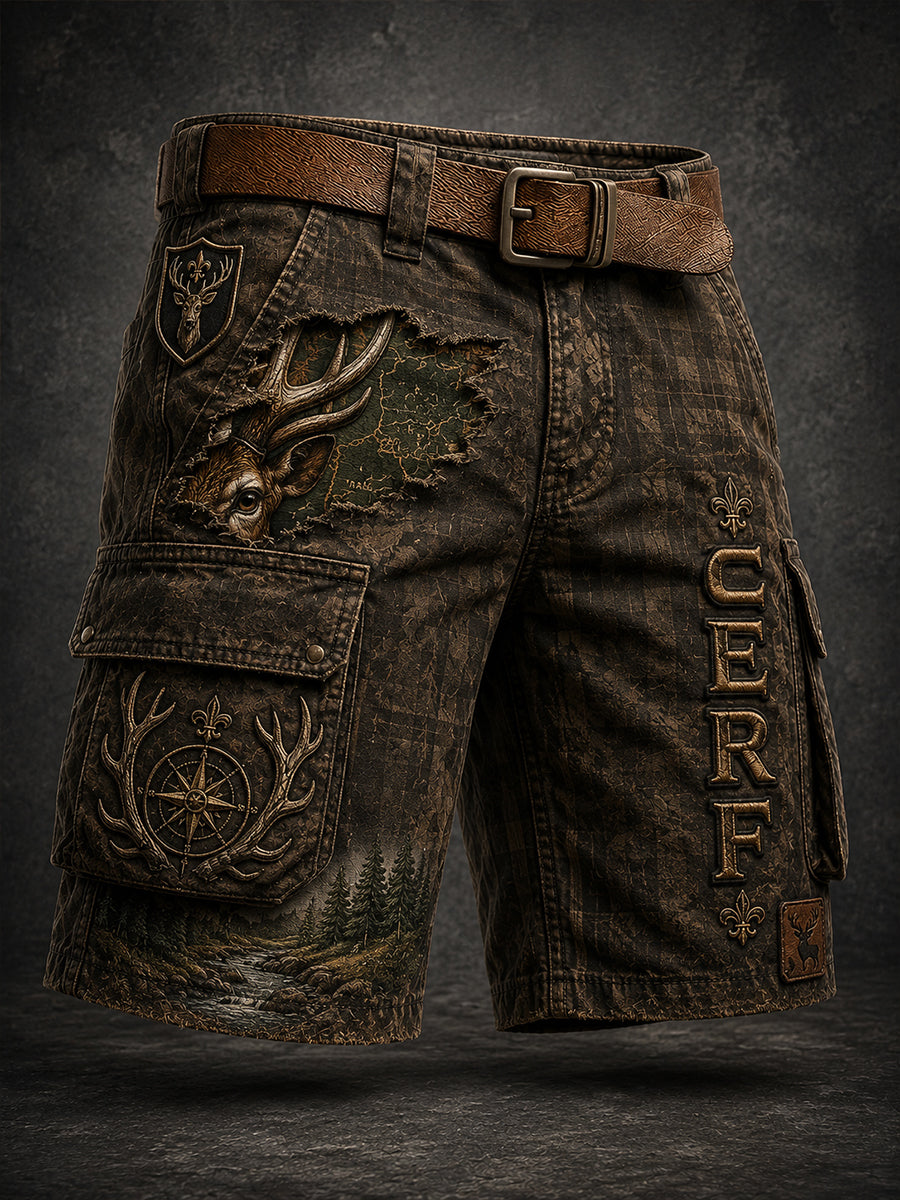 Short décontracté avec impression artistique sur la saison de chasse française pour hommes