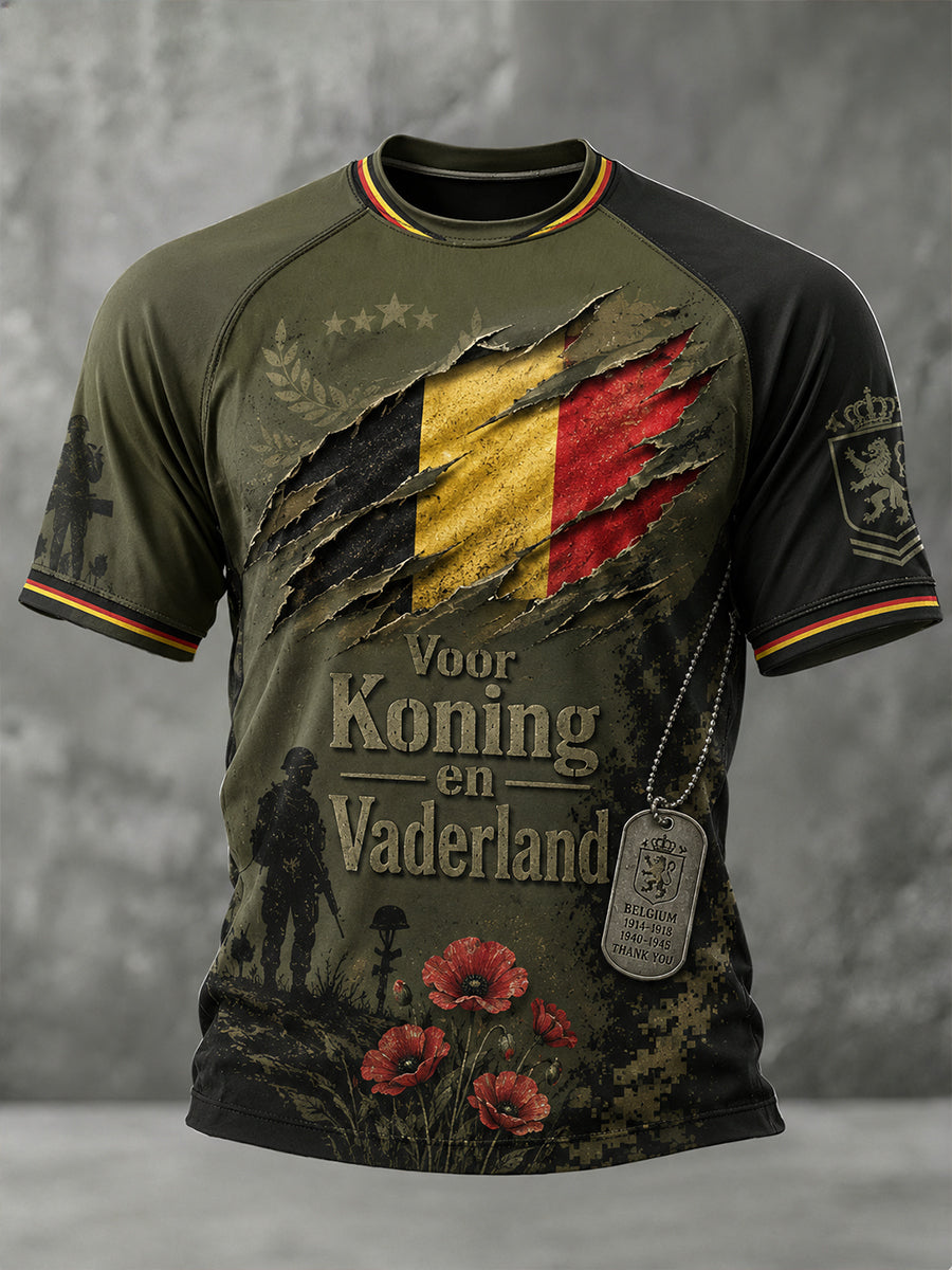 T-shirt manches courtes raglan à motif graphique avec slogan en hommage aux anciens combattants