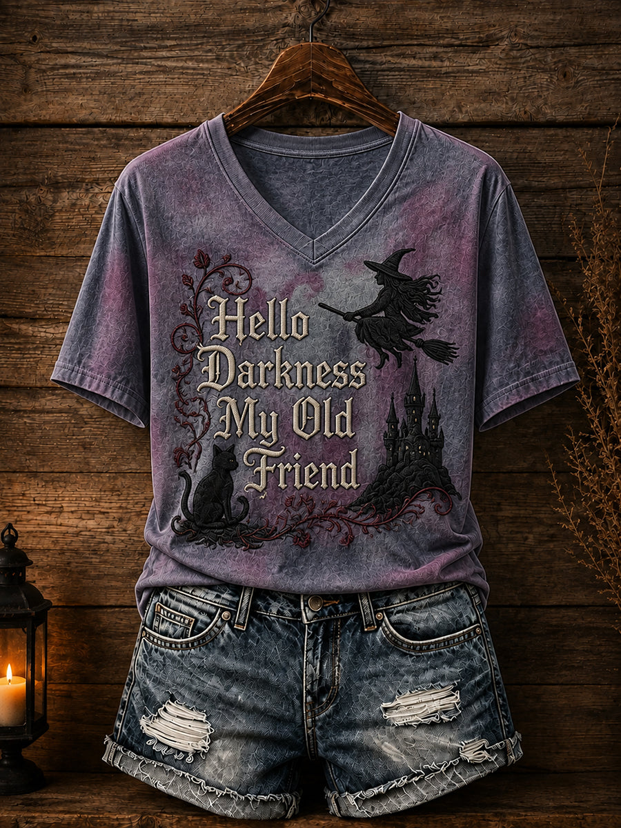 T-shirt Halloween pour femme avec inscription «Hello Darkness My Old Friend»