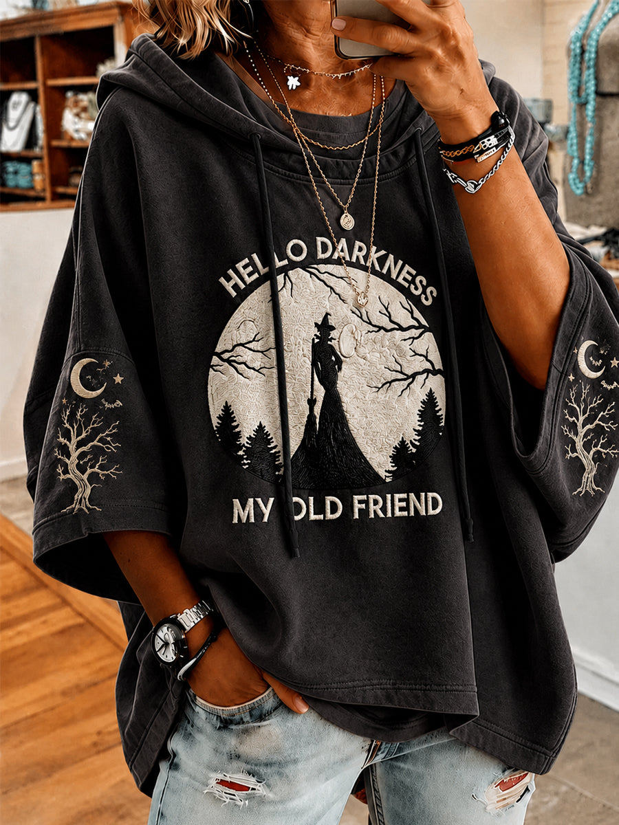 Sweat à capuche à manches courtes pour femme drôle Halloween Hello Darkness My Old Friend Witch Print