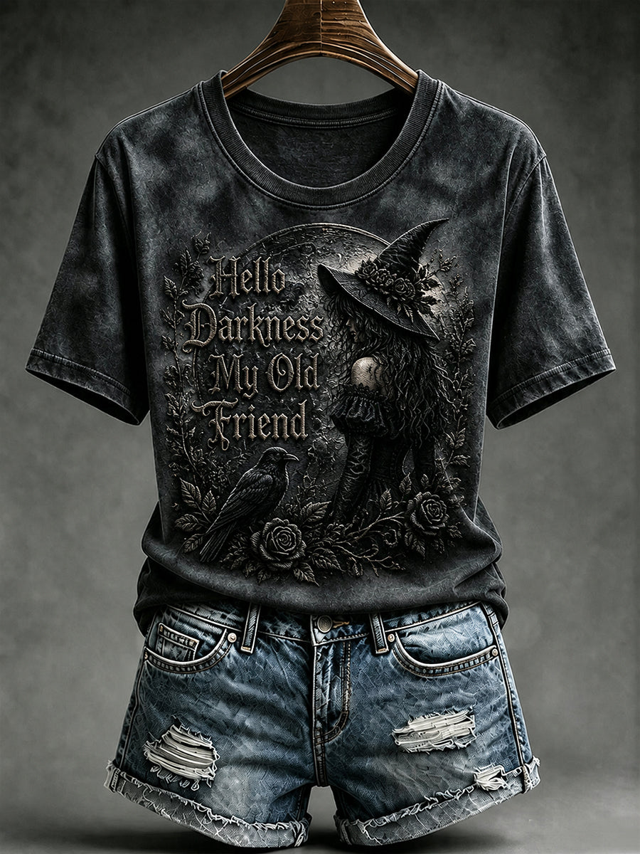 T-shirt imprimé pour femme «Hello Darkness My Old Friend»