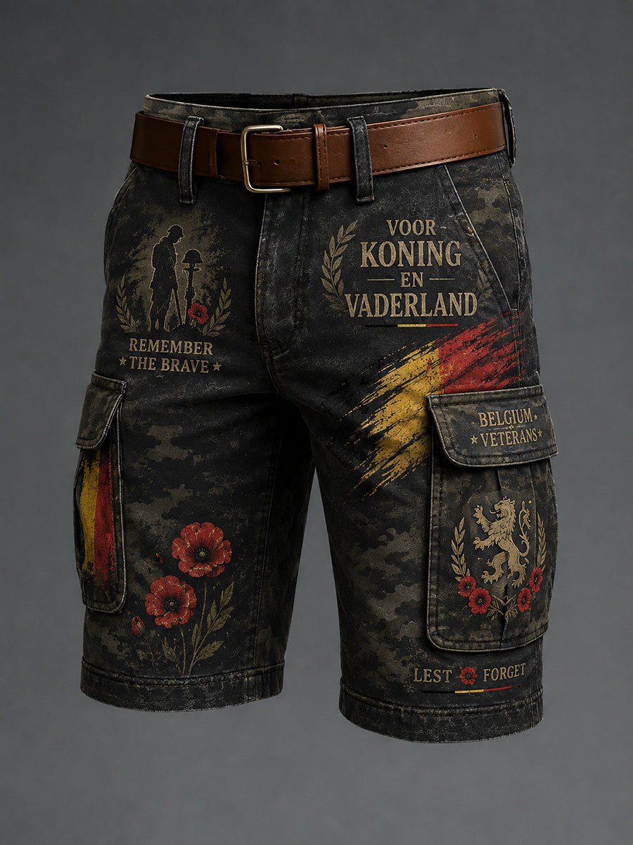 Pantalons cargo courts pour homme, style vintage militaire, à motif dédié aux anciens combattants