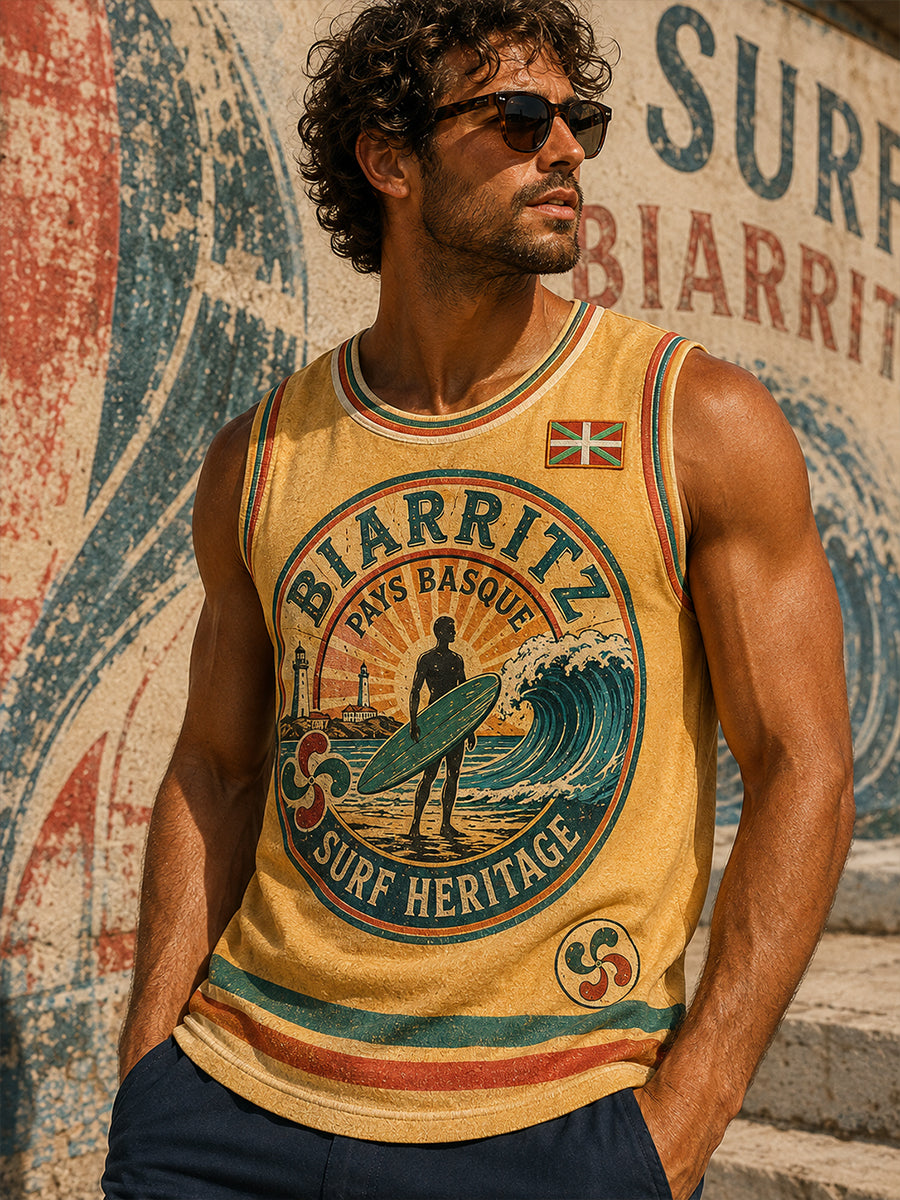 Débardeur décontracté pour homme à imprimé basque français, style surf