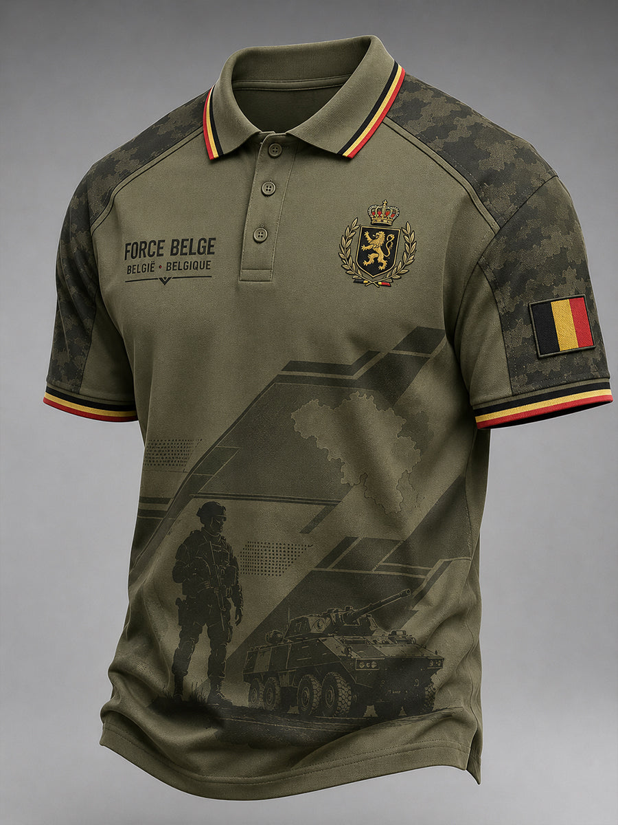 Polo homme à manches courtes au motif vintage de style militaire