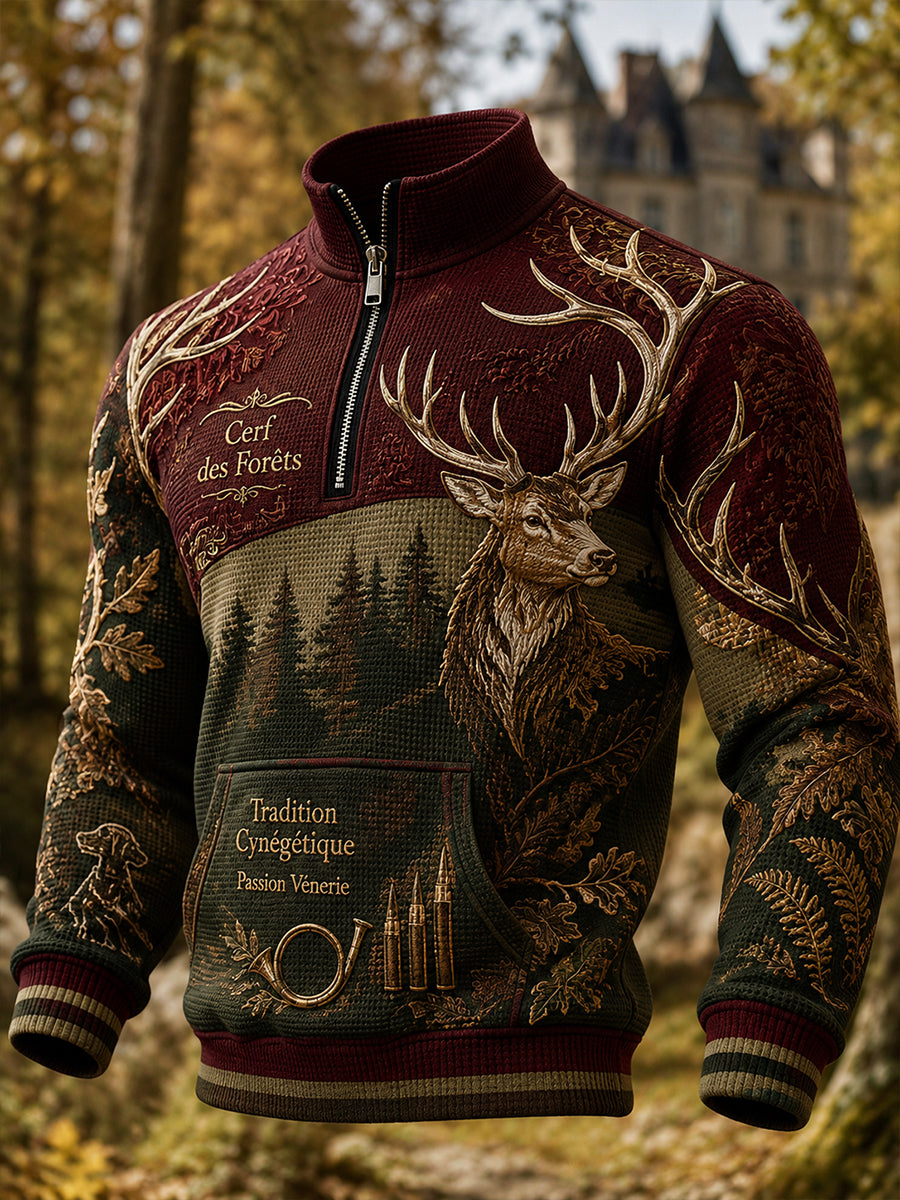 T-shirt à manches longues en maille waffle pour la saison de chasse masculine en France