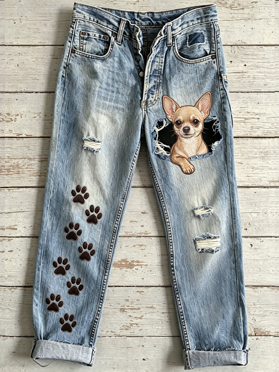 Pantalon Femme Animal Dog Art Print Évasé