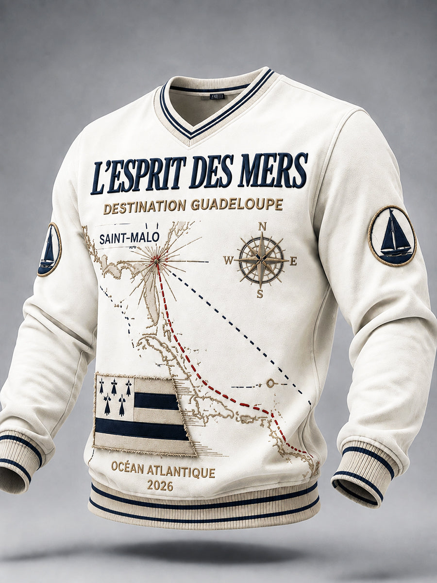 Sweatshirt Homme Décontracté Blanc Style Breton 'Route du Rhum'