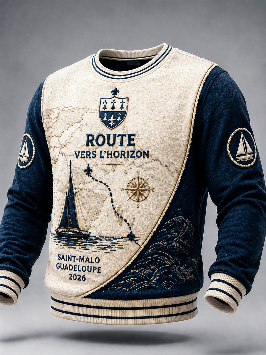 Sweat-shirt Décontracté Homme French Brittany Route du Rhum Patchwork Imprimé
