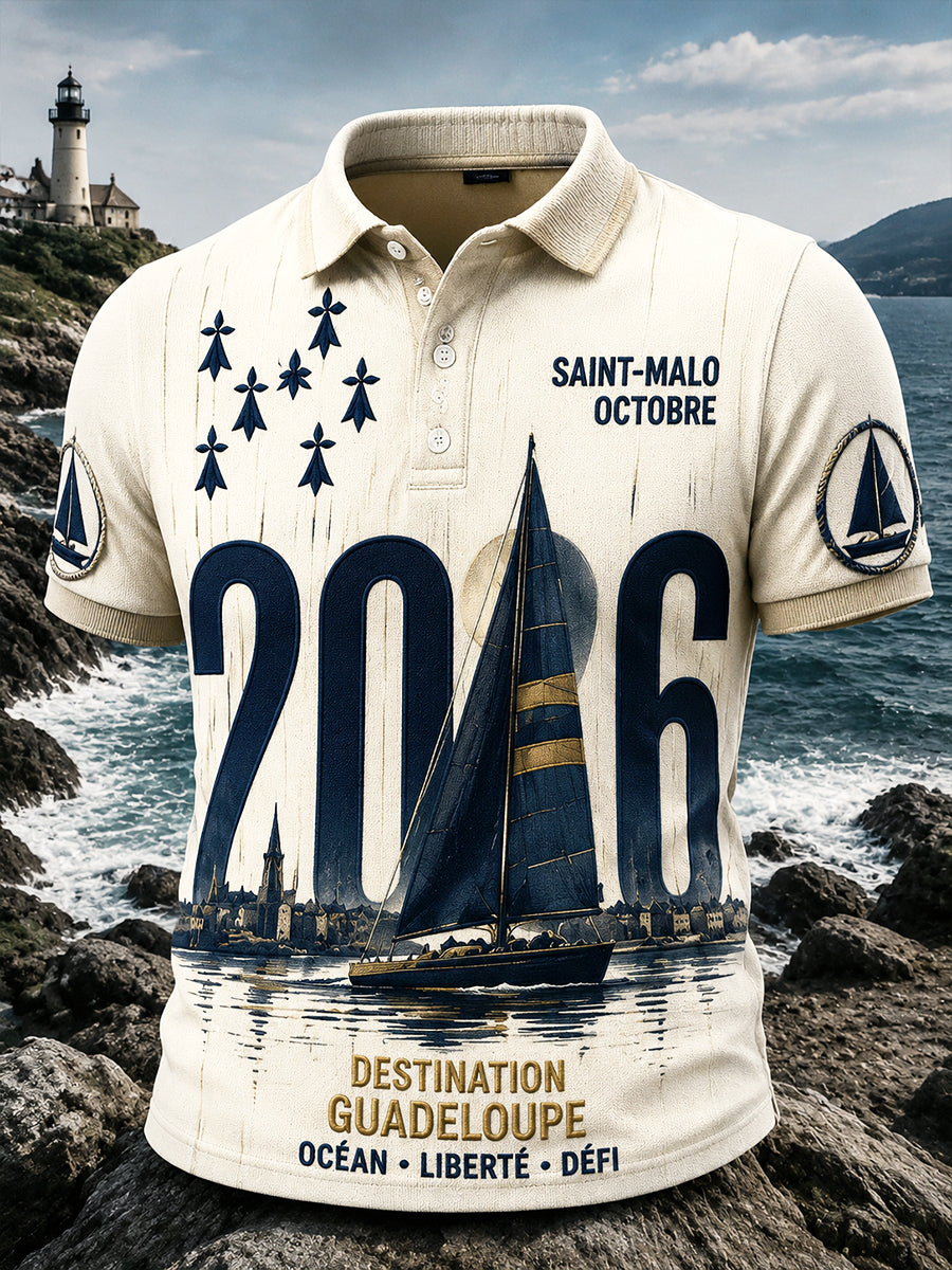 Polo Homme Décontracté Blanc Cassé 2026 French Brittany Route du Rhum Imprimé