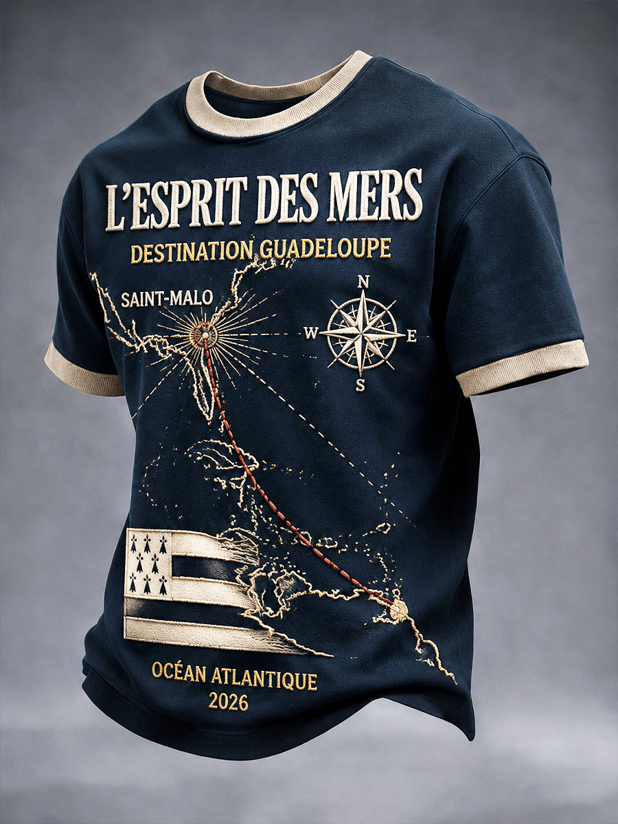 T-shirt Décontracté Homme Bleu Profond 'Route du Rhum' Bretagne Française