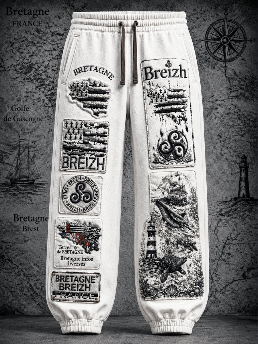 Pantalon Patchwork Décontracté Homme Blanc Français Breton Imprimé Nautique