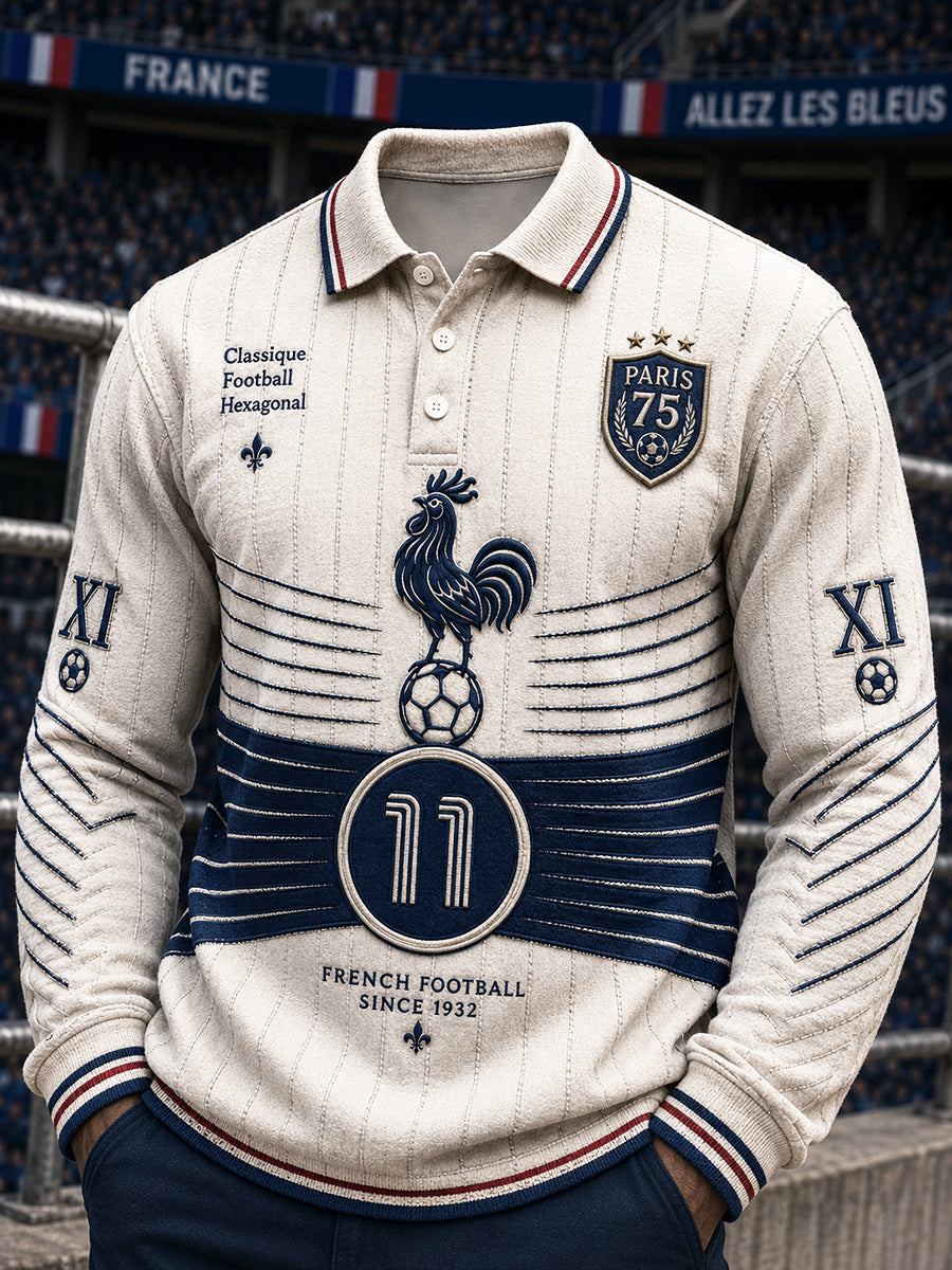 Polo Homme Décontracté Début De L'automne À Manches Longues Décontracté Paris Saint-Germain Blanc Cassé