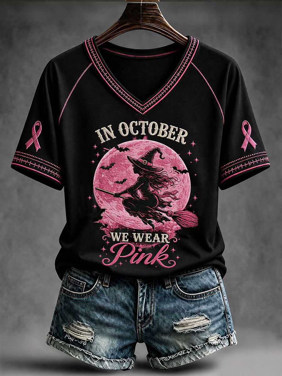 T-shirt Femme In october We Wear Rose Sorcière