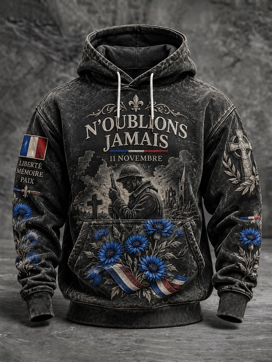 Sweat à capuche surdimensionné imprimé Armistice du 11 Novembre avec poches
