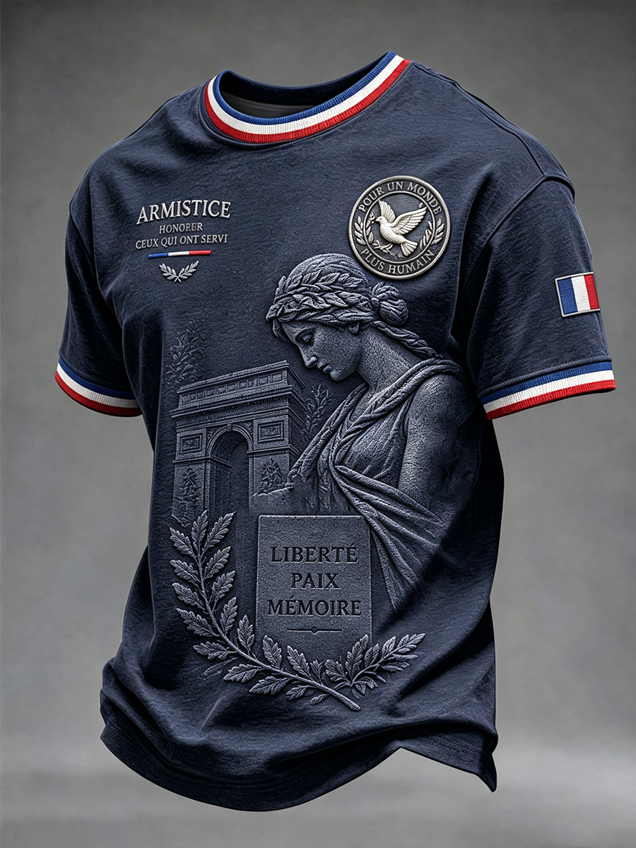 T-shirt imprimé commémoratif de la Journée de l'Armistice français pour hommes