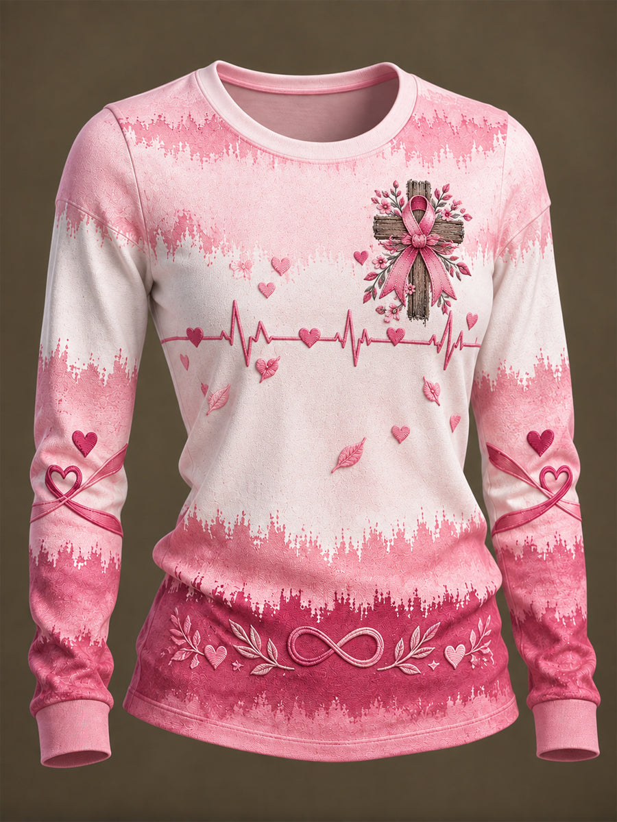 Women's Fight Against Breast Cancer T-shirt col rond manches longues