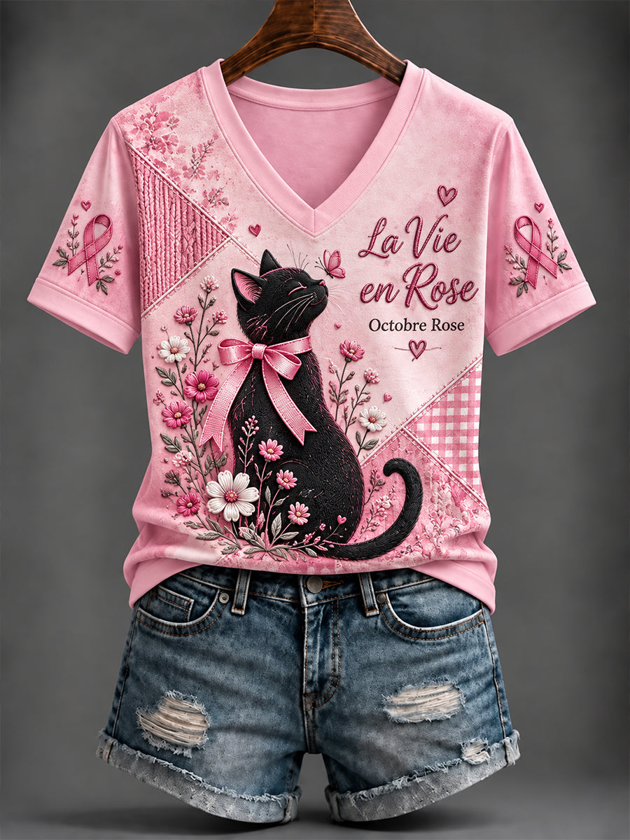 Campagne de sensibilisation au cancer du sein des femmes en France T-shirt manches courtes