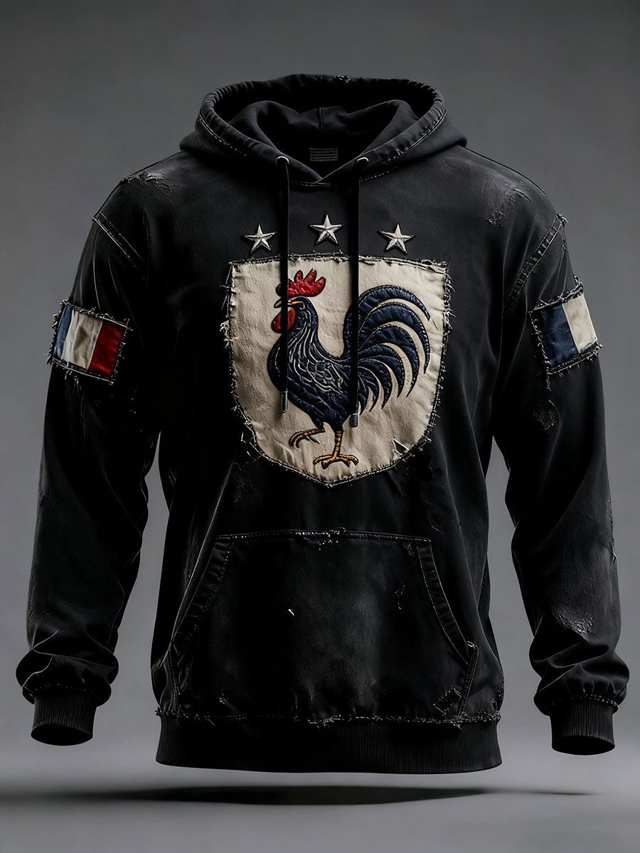 Chandail à capuchon surdimensionné avec poches Drapeau Français Le Coq Gaulois Homme