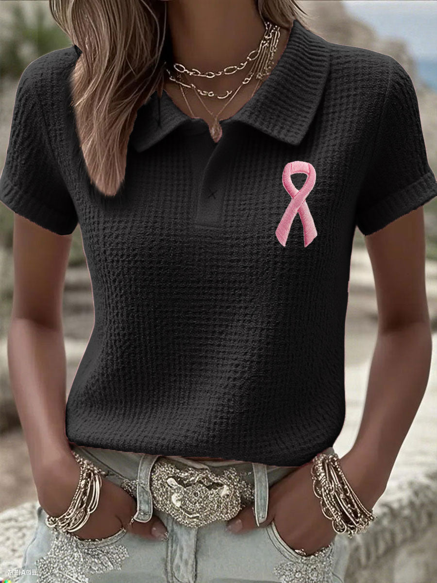 Hauts de ruban gaufré rose Cancer du sein pour femmes