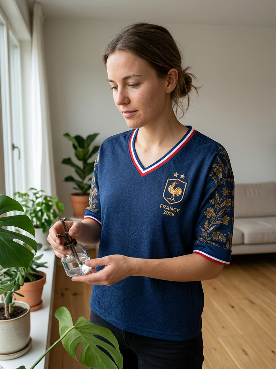 Chemise en lin à col V pour femme, motif France Football