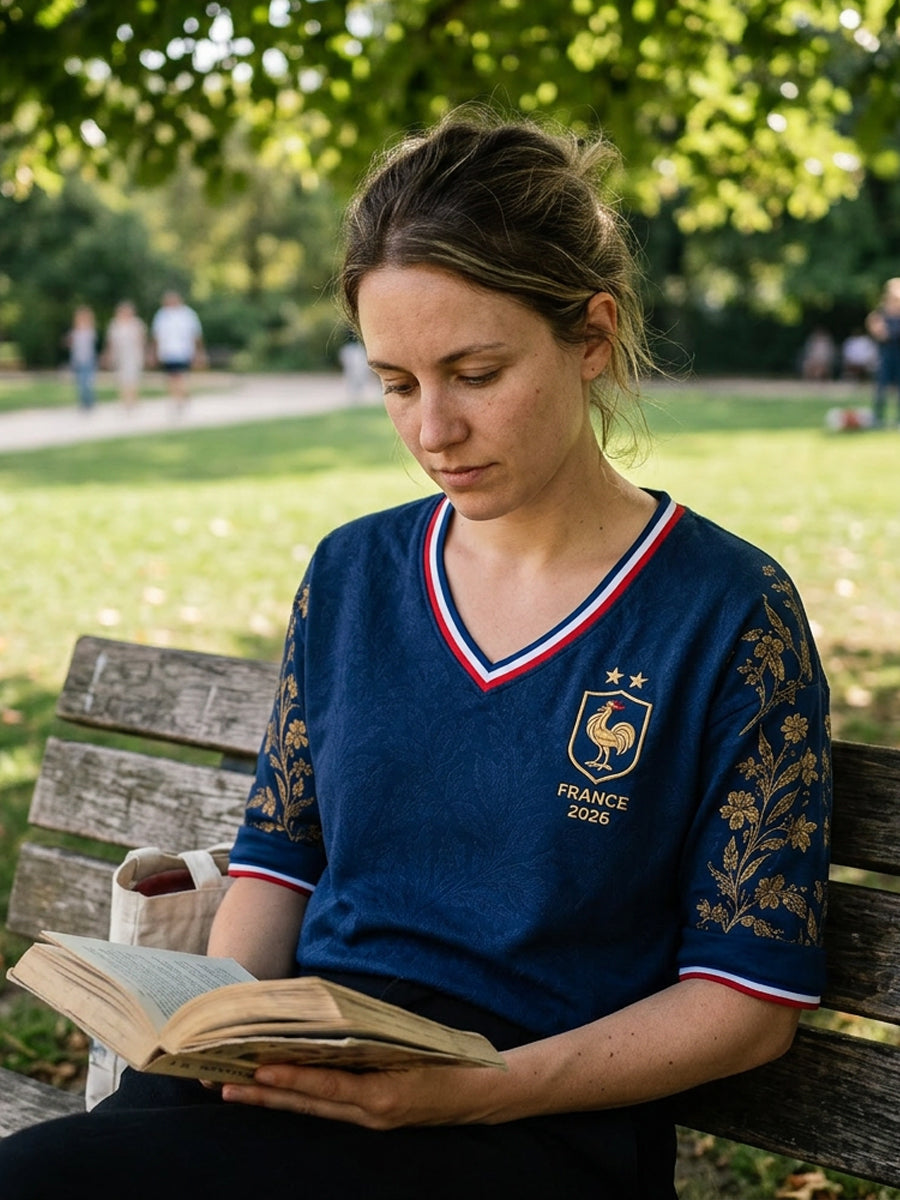 Chemise en lin à col V pour femme, motif France Football