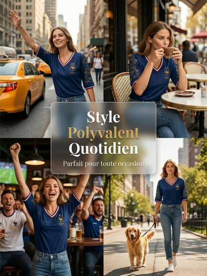 Chemise en lin à col V pour femme, motif France Football