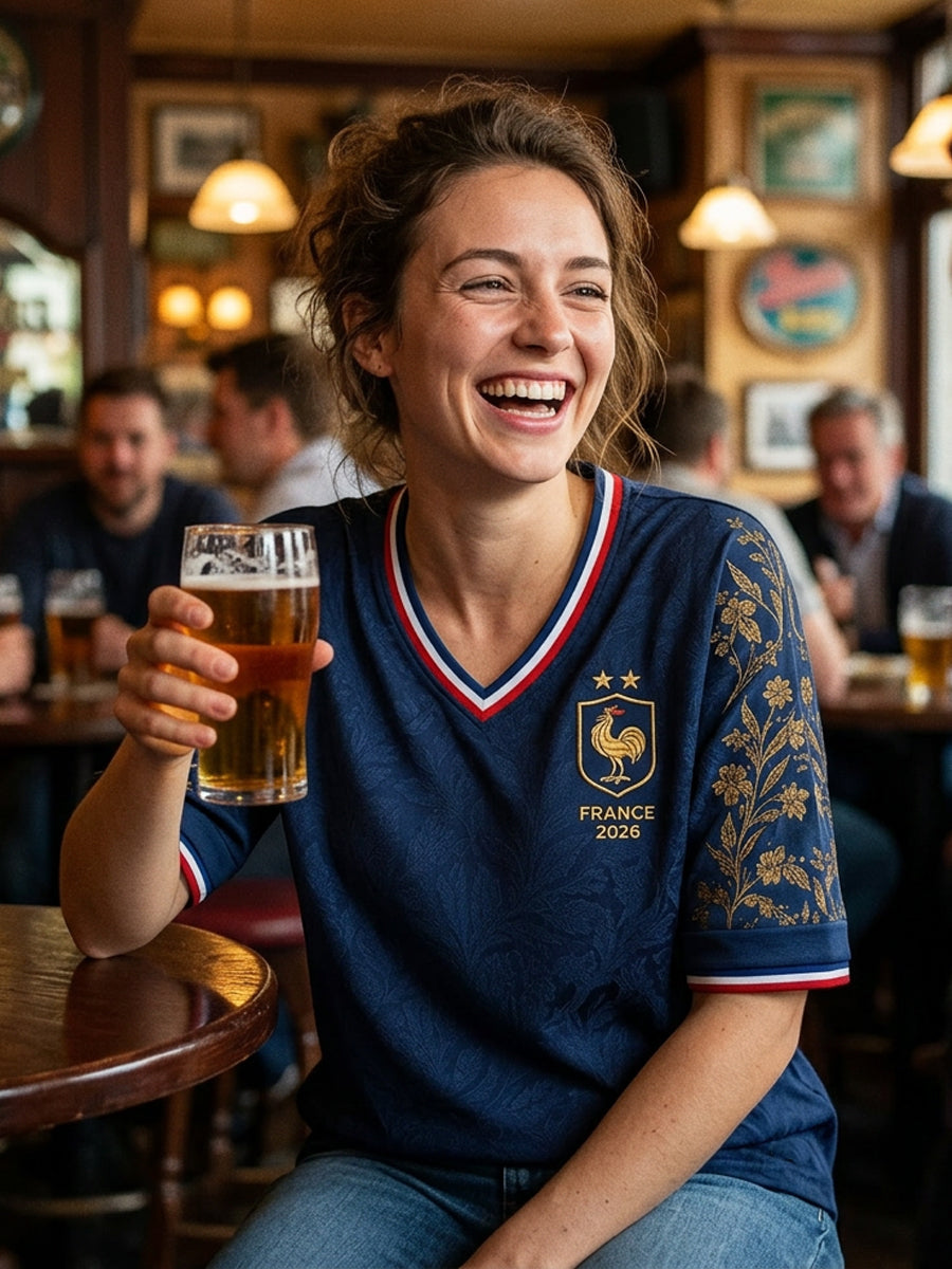 Chemise en lin à col V pour femme, motif France Football