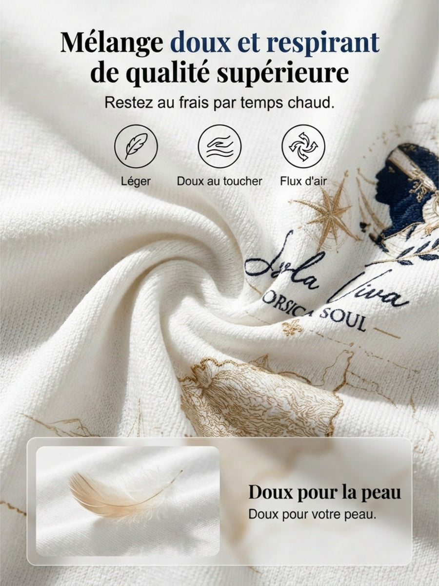 T-shirt femme à manches mi-longues et col en V, imprimé du drapeau de la Corse
