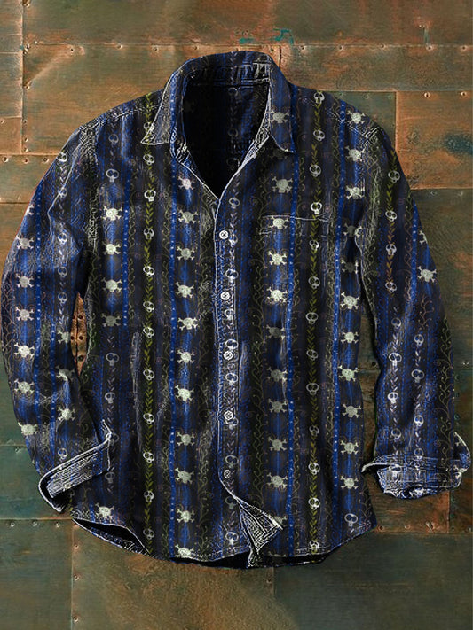 Hommes en plein air Vintage Punk gothique mort vigne crâne motif décontracté coton chemise à manches longues