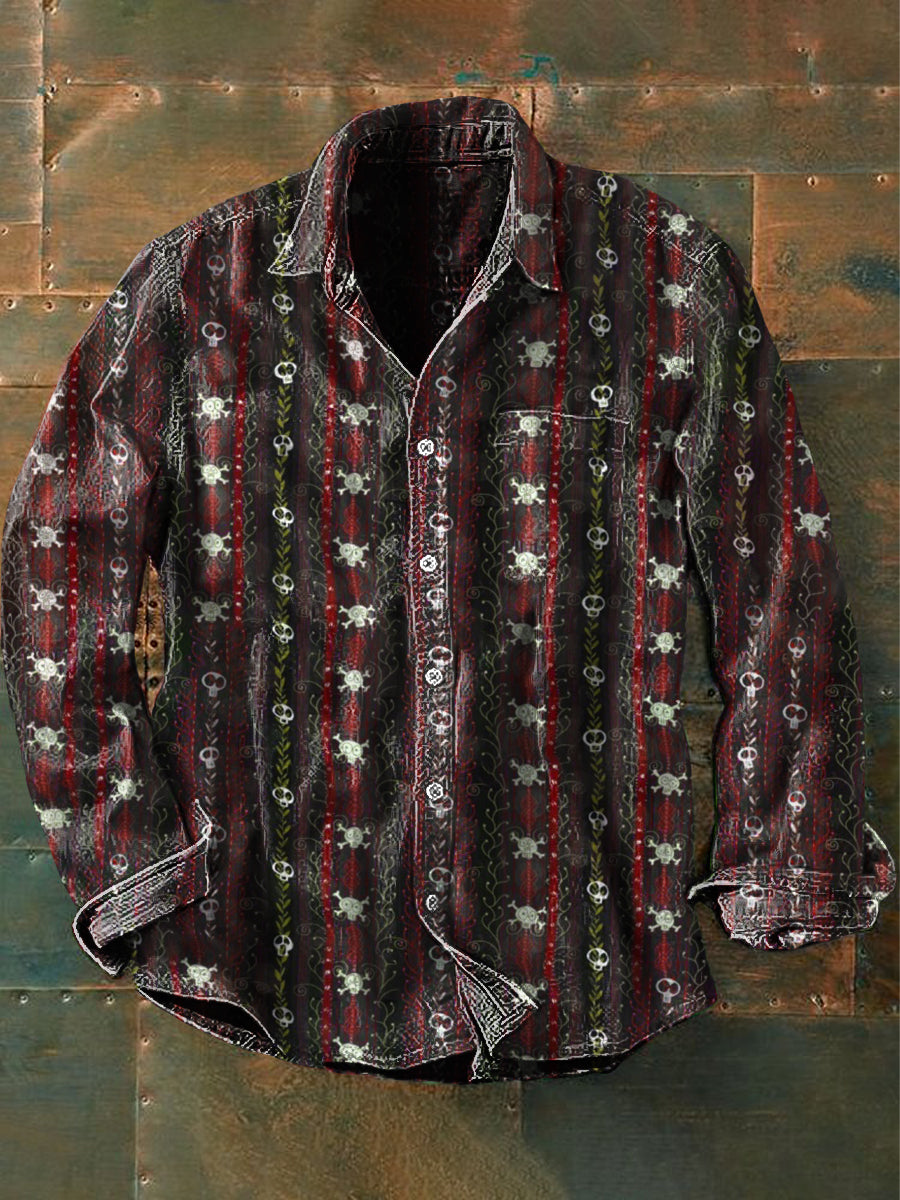 Hommes en plein air Vintage Punk gothique mort vigne crâne motif décontracté coton chemise à manches longues