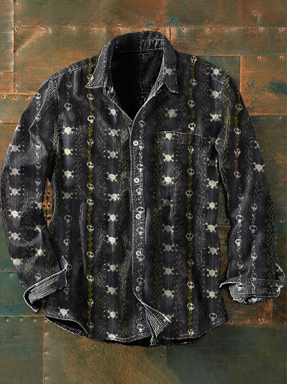 Hommes en plein air Vintage Punk gothique mort vigne crâne motif décontracté coton chemise à manches longues